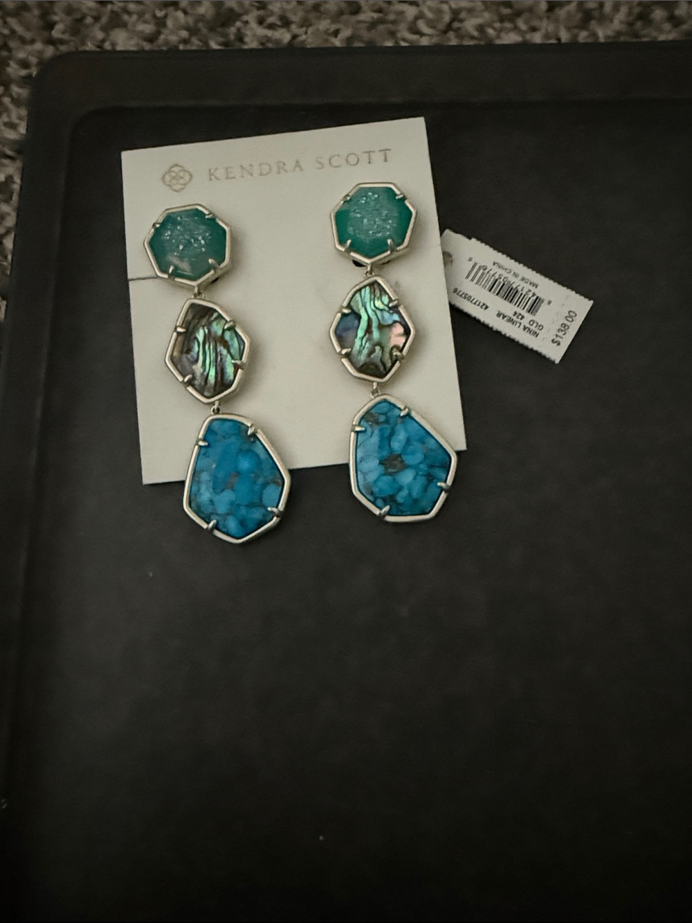 Kendra Scott Blue Turquoise & Abalone Triple Drop Earrings